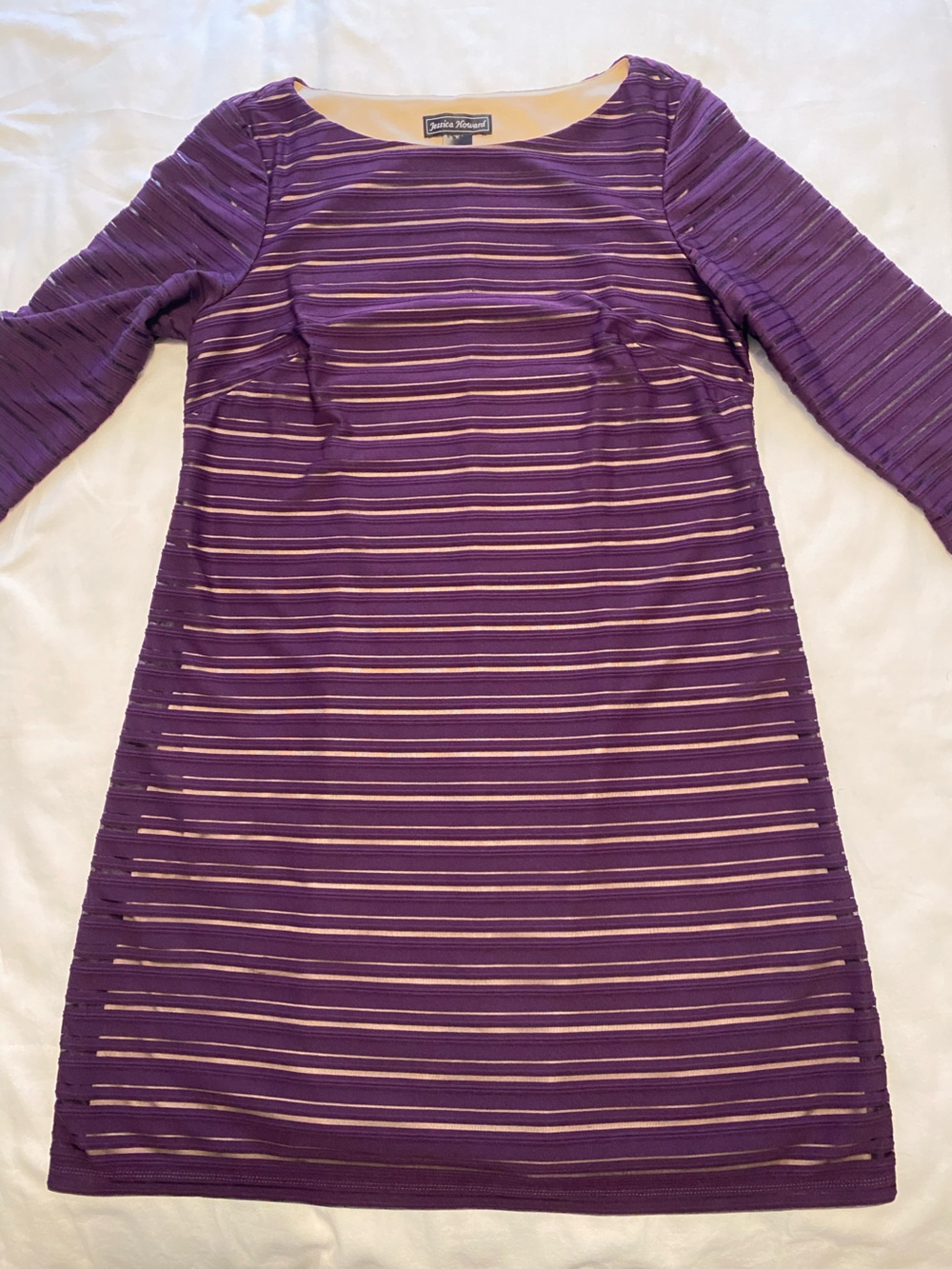NEW Jessica Howard Purple Textured Cream Lined Dress with 3/4 Sleeves Size 14 - Picture 6 of 11